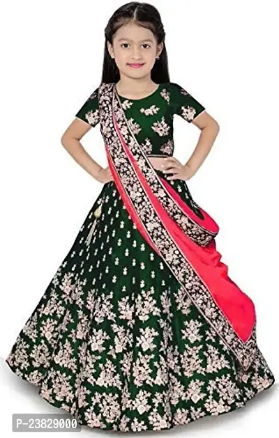 Femisha Creation Girls Embroidered Lehenga, Choli and Dupatta Set (3-4 Years, Green)-thumb0