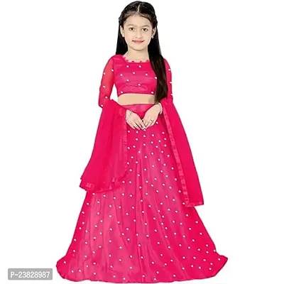 Femisha Creation Girls Soft Net Latest Embroidered Lehenga Choli (11-12 Years, Pink)