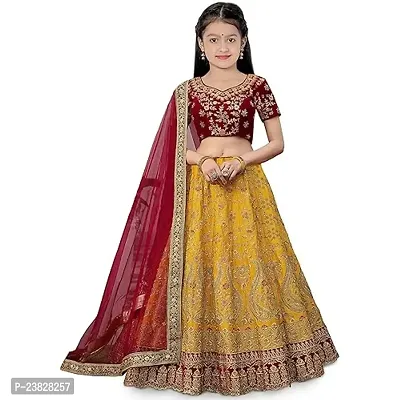 Femisha Creation Girls Taffeta Silk Lehenga Choli (11-12 Years, Yellow)