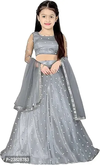 Femisha Creation Girl's Net Semi-stitched Lehenga Choli (FC_K_Bindi_Grey_12 Years-13 Years)-thumb0