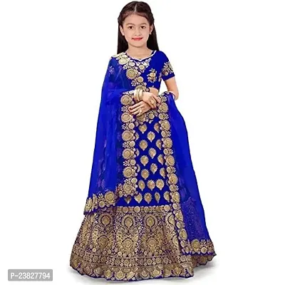 Femisha Creation Taffeta Satin Girls Lehenga Choli(11-12 Years, Royal Blue)-thumb0