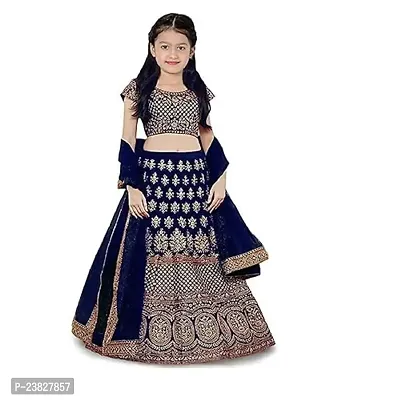 Femisha Creation Satin Kids Girls Lehenga Choli (8-9 Years, Blue)