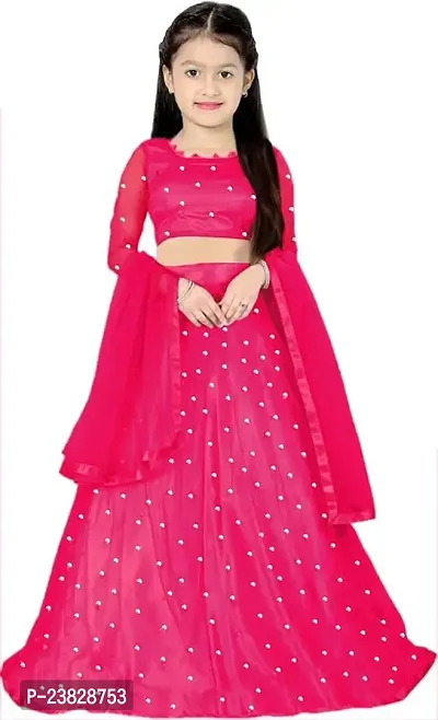 Femisha Creation Girls Soft Net Latest Embroidered Lehenga Choli (7-8 Years, Pink)