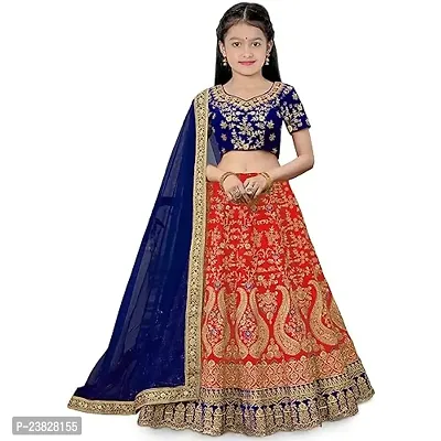 Femisha Creation Girls Taffeta Silk Lehenga Choli (5-6 Years, Red)