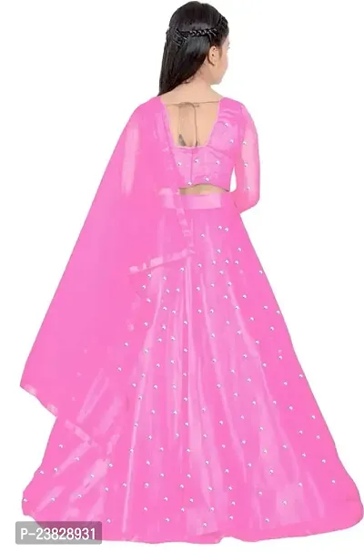 Femisha Creation Girl's Net Semi-Stitched Lehenga Choli Width Dupatta (10-11 Years, Baby Pink)-thumb2