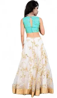 Femisha Creation Girls Net With Satin Flower Embroidered Lehenga Choli (7-8 Years, White)-thumb1