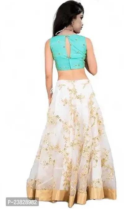 Femisha Creation Girls Net With Satin Flower Embroidered Lehenga Choli (7-8 Years, White)-thumb2