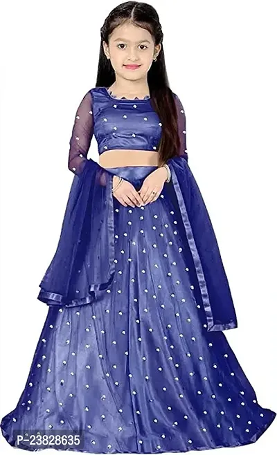 Femisha Creation Girls Soft Net Latest Embroidered Lehenga Choli (13-14 Years, Blue)-thumb0