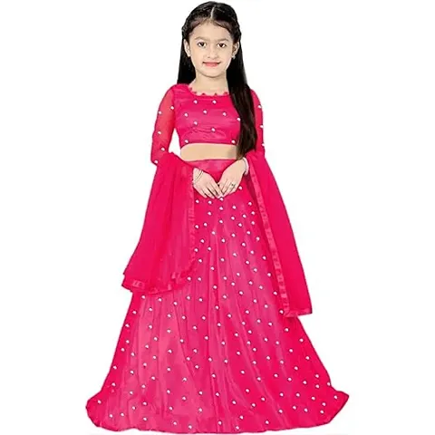 Femisha Creation Girls Soft Net Latest Embroidered Lehenga Choli (10-11 Years, Blue)