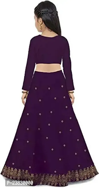 Femisha Creation Taffeta Satin Semi stitch girls lehenga choli (6-7 Years, Purple)-thumb2