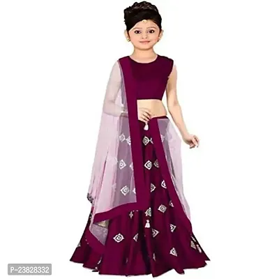 Femisha Creation Girls Satin Designer Lehenga Choli (14-15 Years, Wine)