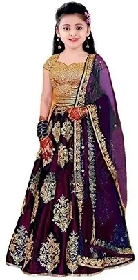 Femisha Creation Girls' Taffeta Satin Semi-Stitched Lehenga Choli (K_Wine_Butto_Wine_Free Size)-thumb1