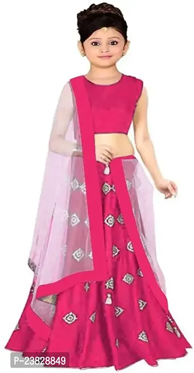 Femisha Creation Girl's Silk Semi-Stitched Lehenga Choli (8-9 Years, Pink)