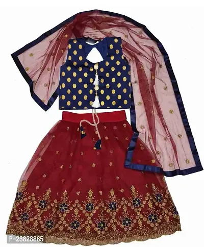 Femisha Creation Kids Girl's Net Readymade Lehenga Choli (7-8, Maroon)-thumb0