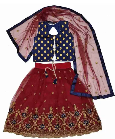 Femisha Creation Kids Girl's Net Readymade Lehenga Choli (7-8, Maroon)