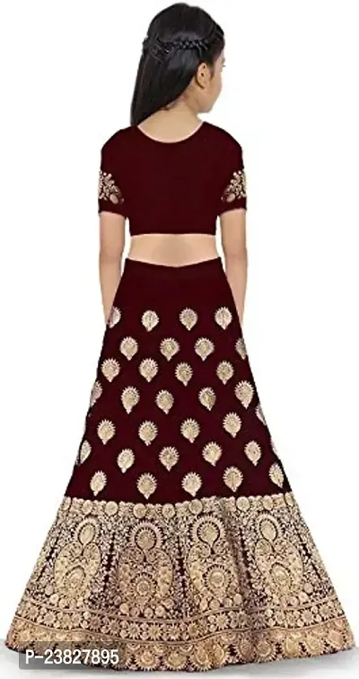 Femisha Creation Taffeta Satin Girls Lehenga Choli(6-7 Years, Maroon)-thumb2