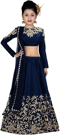 Femisha Creation Satin Embroidered Kids Girls Lehenga Choli