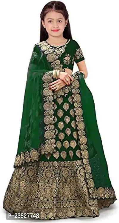 Femisha Creation Taffeta Satin Girls Lehenga Choli (14-15 Years, Green)