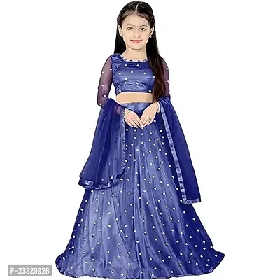 Femisha Creation Girls Soft Net Latest Embroidered Lehenga Choli (8-9 Years, Blue)