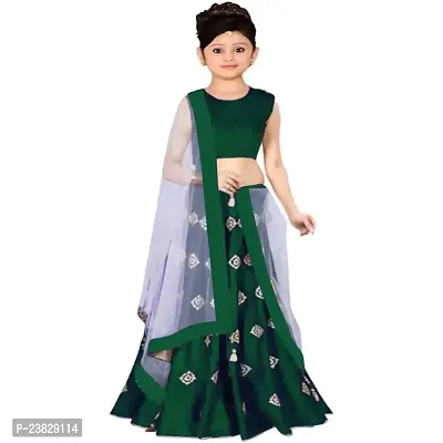 Femisha Creation Girl's Silk Semi-Stitched Lehenga Choli (4-5 Years, Green)-thumb0