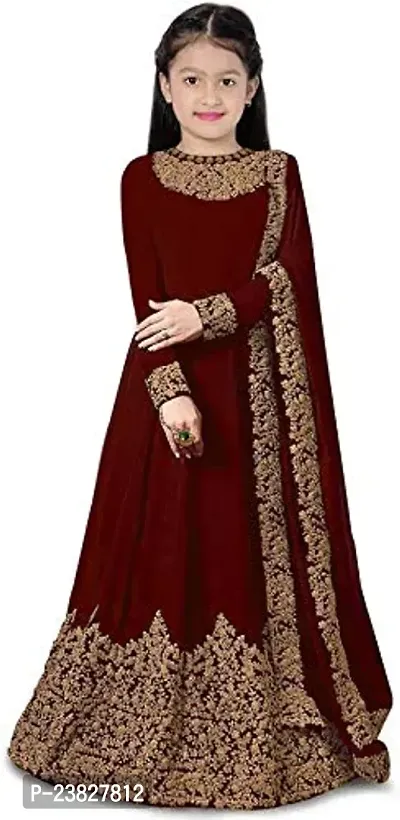 Femisha Creation Taffeta Satin Girls Gown (9-10 Years, Maroon)