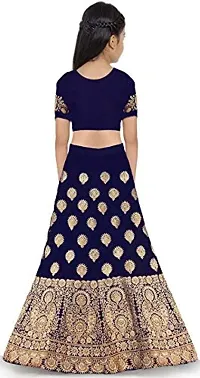 Femisha Creation Taffeta Satin Girls Lehenga Choli (10-11 Years, Navy Blue)-thumb1