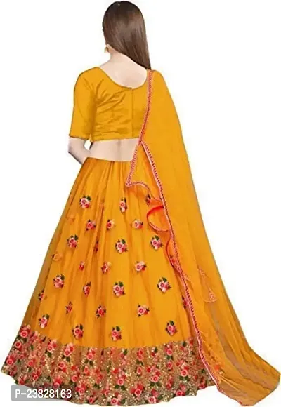 Femisha Creation Girl's Taffeta Satin Semi stitched Lehenga Choli (FC_K_Alexa002_Yellow_13-14 Years)-thumb2