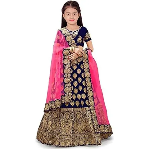 Girl's Raw Silk Semi-stitched Lehenga Choli