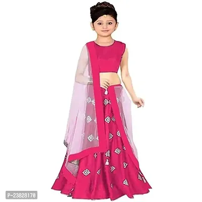 Femisha Creation Girls Satin Designer Lehenga Choli (3-4 Years, Pink)-thumb0