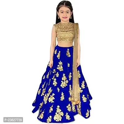 Femisha Creation Taffeta Satin Girls Lehenga Choli (7-8 Years, Royal Blue)