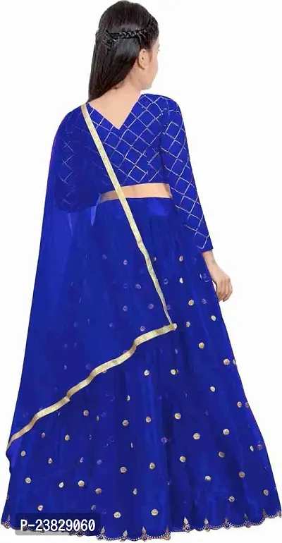 Femisha Creation Girls Multi Net Simple Designer Semi Stitched Lehenga Choli (5-6 Years, Royal)-thumb2