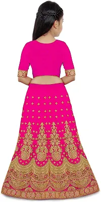 Femisha Creation Taffeta Satin Kids Girls Lehenga Choli (9-10 Years, Pink)-thumb1