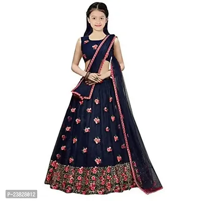 Femisha Creation Girl's Silk Semi Stitched Lehenga Choli (FC_K_Alexa_Navy Blue_8 Years-9 Years)-thumb0