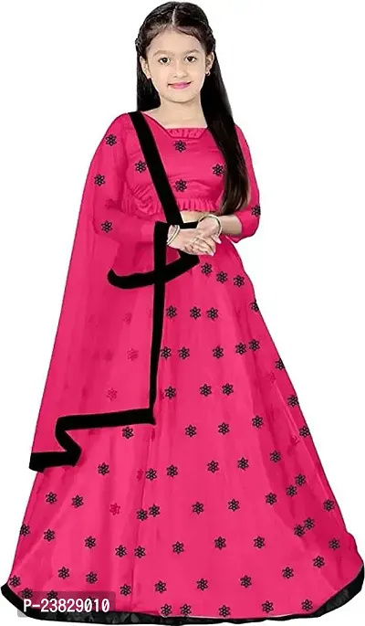 Femisha Creation Kids Net Embrodaried Semi Stitched Lehenga Choli With Dupatta (9-10 Years, Pink)