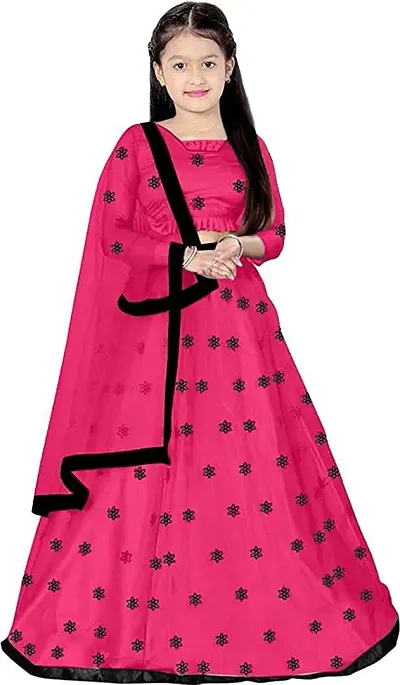 Girls Kids Net Embrodaried Lehenga Choli With Dupatta