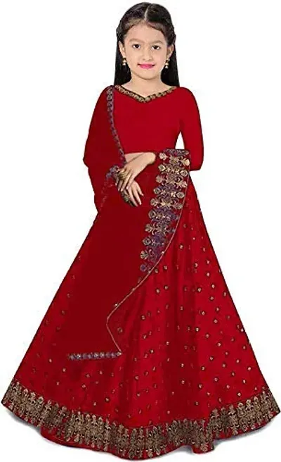 Femisha Creation Girls Lehenga Choli (11-12 Years, Red)