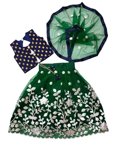 Femisha Creation Kids Baby Girl's Net Readymade Lehenga Choli (4-5 Years, Green)