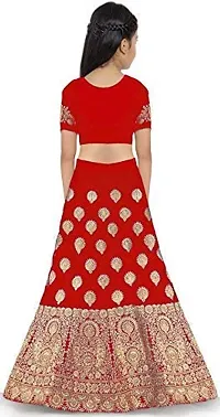 Femisha Creation Taffeta Satin Silk kids lehenga choli Semi stitch and Net Dupatta (13-14 Years, Red)-thumb1