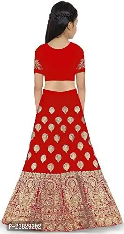 Femisha Creation Taffeta Satin Silk kids lehenga choli Semi stitch and Net Dupatta (13-14 Years, Red)-thumb2