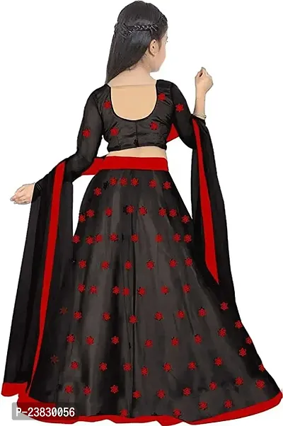 Femisha Creation Kids Net Embrodaried Semi Stitched Lehenga Choli With Dupatta (11-12 Years, Black)-thumb2