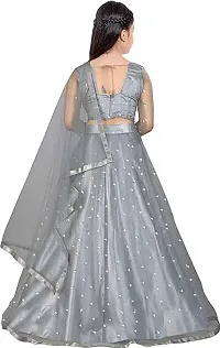 Femisha Creation Girl's Net Semi-Stitched Lehenga Choli Width Dupatta (3-4 Years, Grey)-thumb1