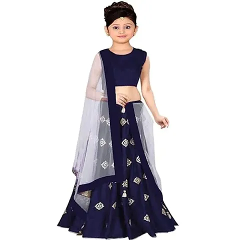 Color Simple Work Kids Girls Traditional Semi Stitched Lehenga Choli_Comfortable To 8-13 Years Girls .