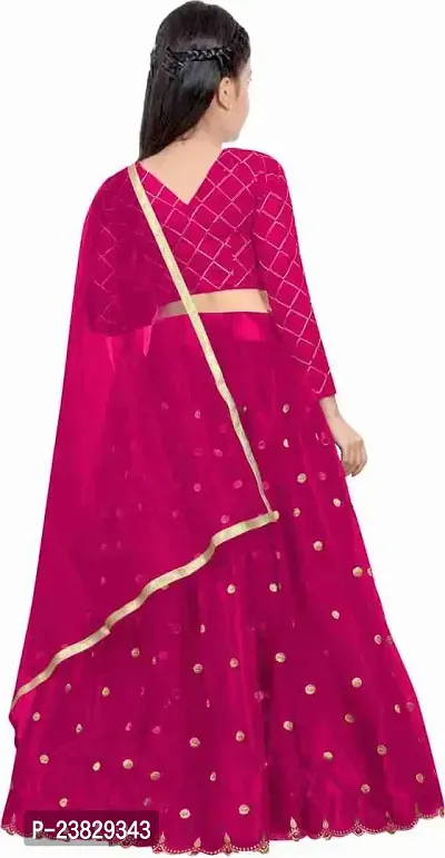 Femisha Creation Girls Multi Net Simple Designer Semi Stitched Lehenga Choli (5-6 Years, Gajri)-thumb2