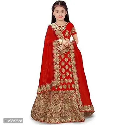 Femisha Creation Taffeta Satin Girls Lehenga Choli (14-15 Years, Red)