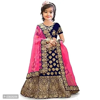 Femisha Creation Girls Taffeta Satin Designer Lehenga Choli (13-14 Years, Navy Blue)