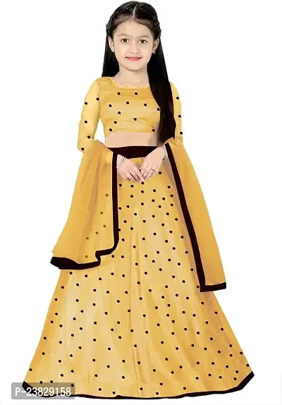 Femisha Creation Girl's Net Semi-Stitched Lehenga Choli Width Dupatta (6-7 Years, Yellow)