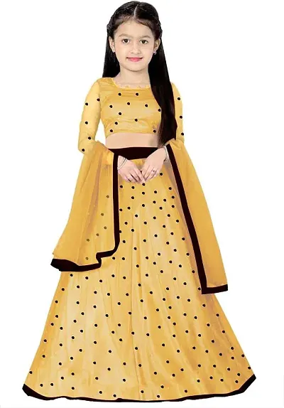 Net Simple Design Girls Party Wear Semi Stitched Lehenga Choli_(it's Comfortable To 3-15 Years Girls)_Free Size