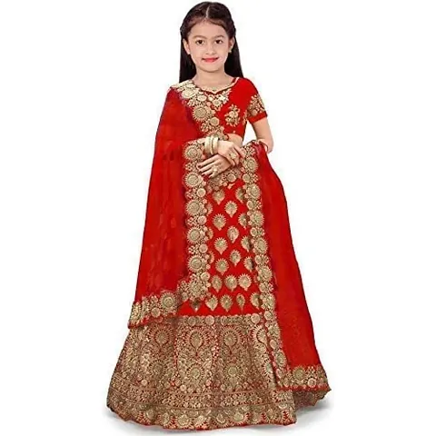 Girl's Raw Silk Semi-stitched Lehenga Choli