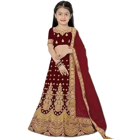 Femisha Creation Taffeta Satin Kids Girls Lehenga Choli (8-9 Years, Pink)