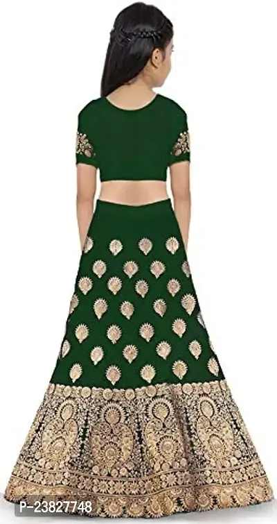 Femisha Creation Taffeta Satin Girls Lehenga Choli (14-15 Years, Green)-thumb2